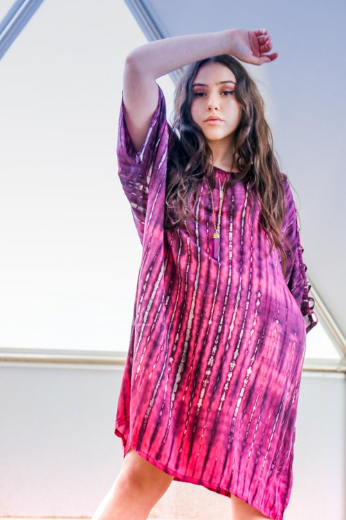ADIM TUNIC - ELECTRIC FUCHSIA / BAMBOO STRIPE - BHAVANI COLLECTIVE