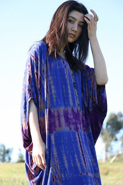 CHRYSALIS COCOON DRESS - LAPIS / BAMBOO STRIPE - BHAVANI COLLECTIVE