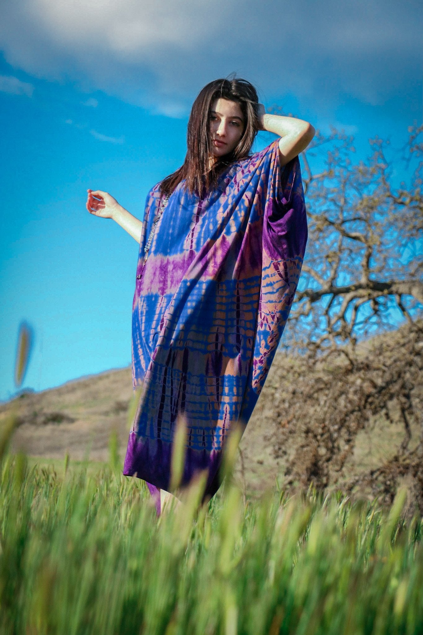 CHRYSALIS COCOON DRESS - LAPIS / BAMBOO STRIPE - BHAVANI COLLECTIVE