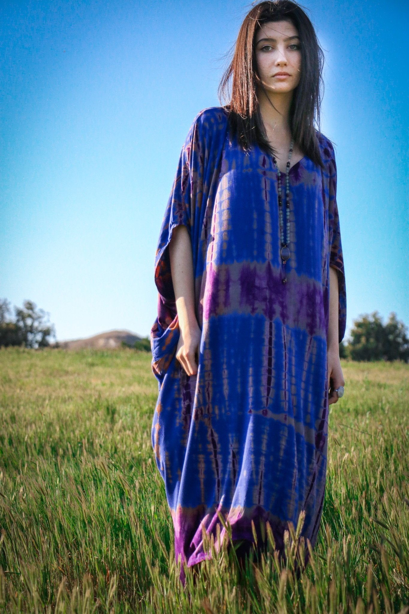 CHRYSALIS COCOON DRESS - LAPIS / BAMBOO STRIPE - BHAVANI COLLECTIVE