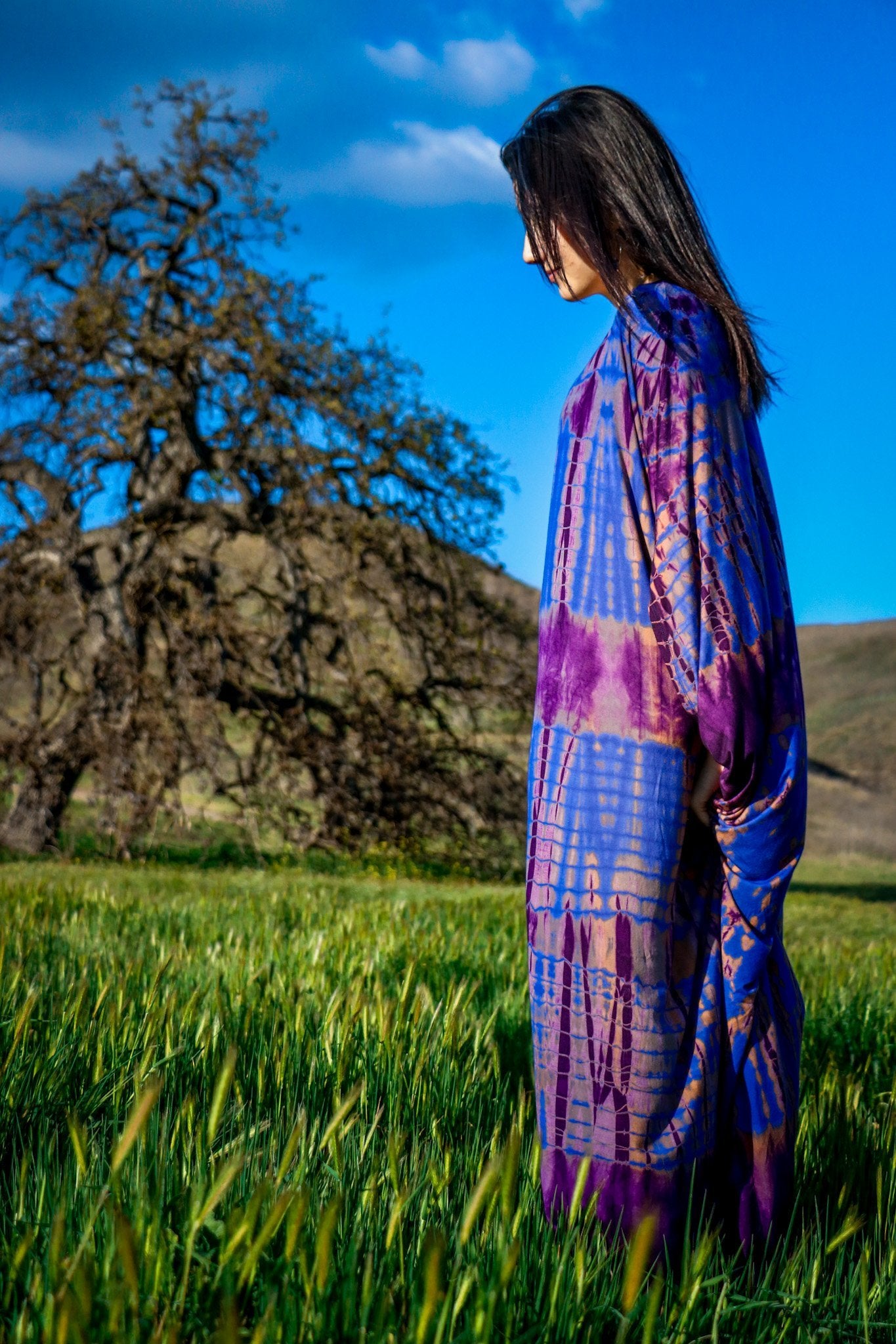 CHRYSALIS COCOON DRESS - LAPIS / BAMBOO STRIPE - BHAVANI COLLECTIVE