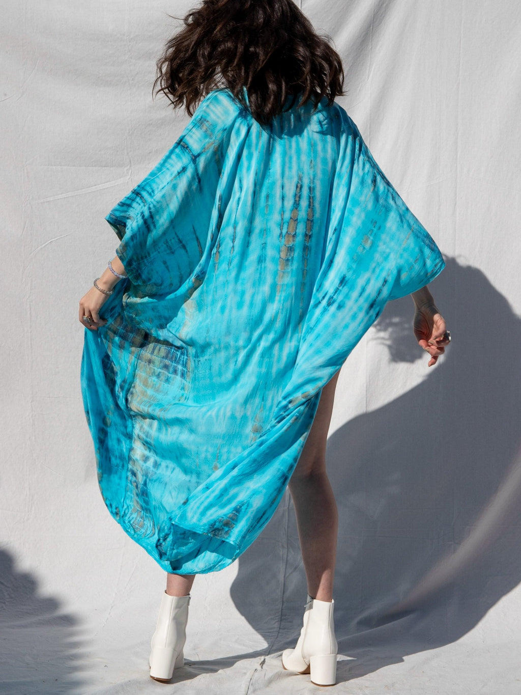 GODDESS KIMONO - ELECTRIC AQUA / BAMBOO STRIPE - BHAVANI COLLECTIVE