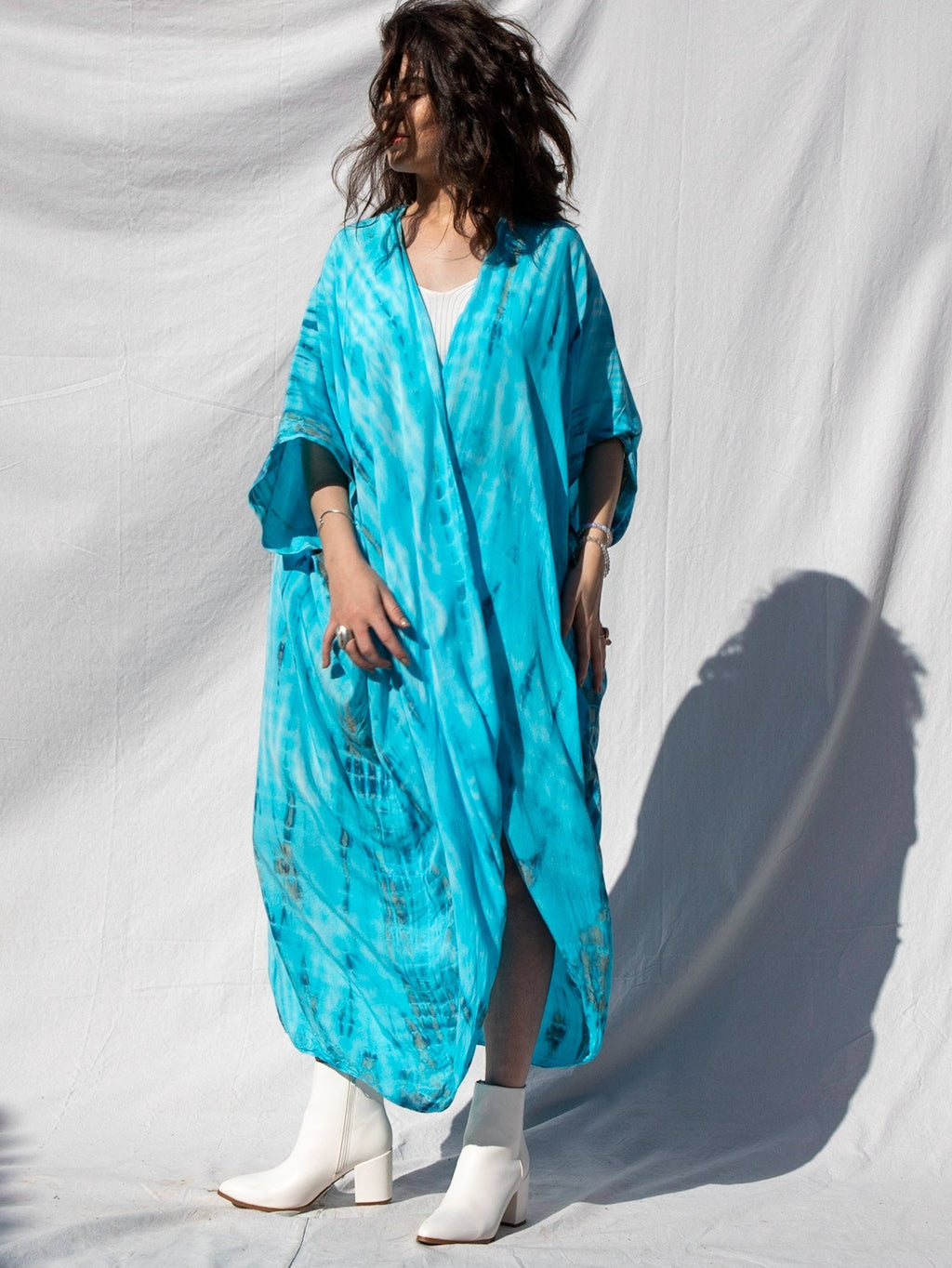 GODDESS KIMONO - ELECTRIC AQUA / BAMBOO STRIPE - BHAVANI COLLECTIVE