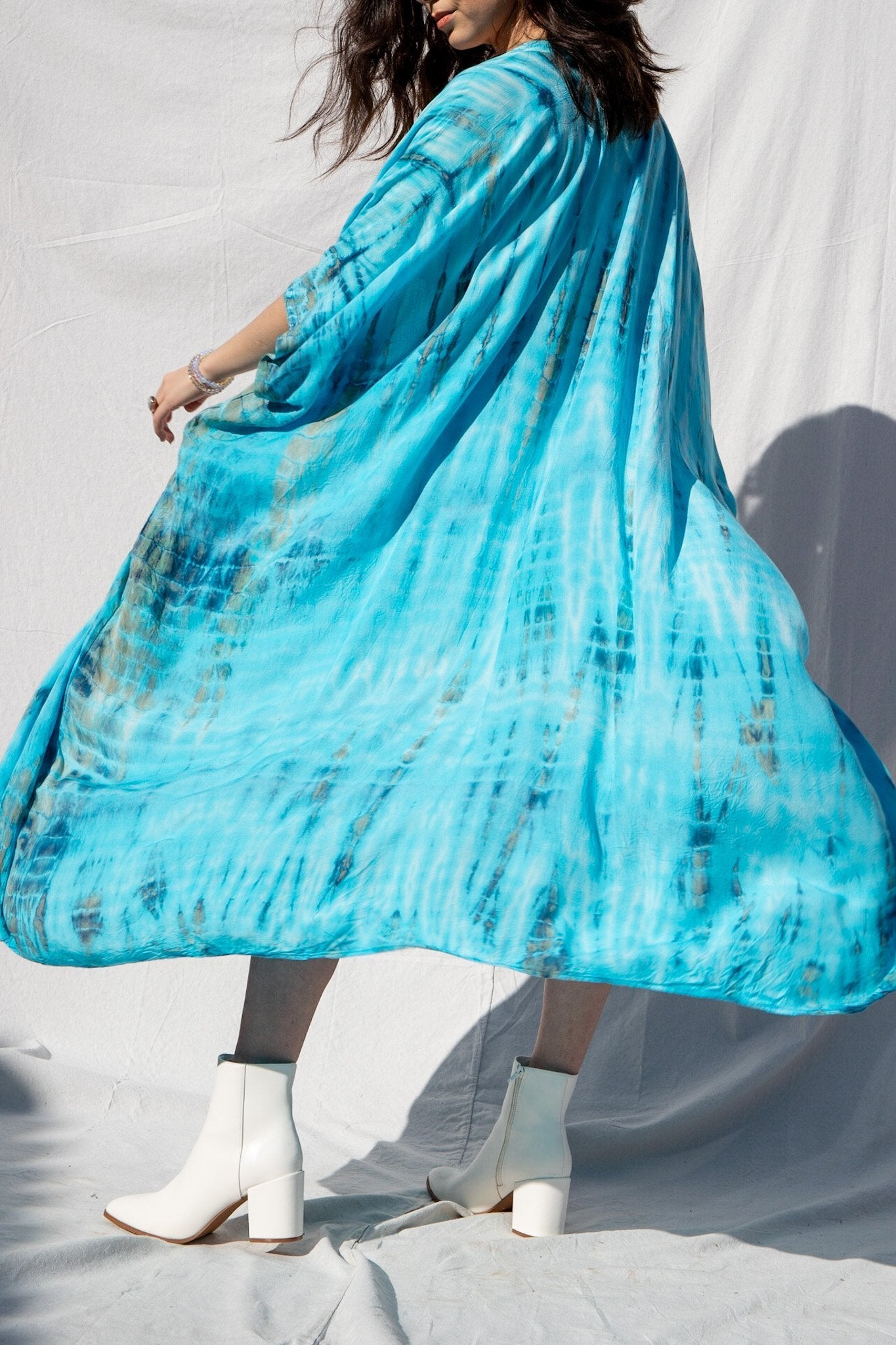GODDESS KIMONO - ELECTRIC AQUA / BAMBOO STRIPE - BHAVANI COLLECTIVE