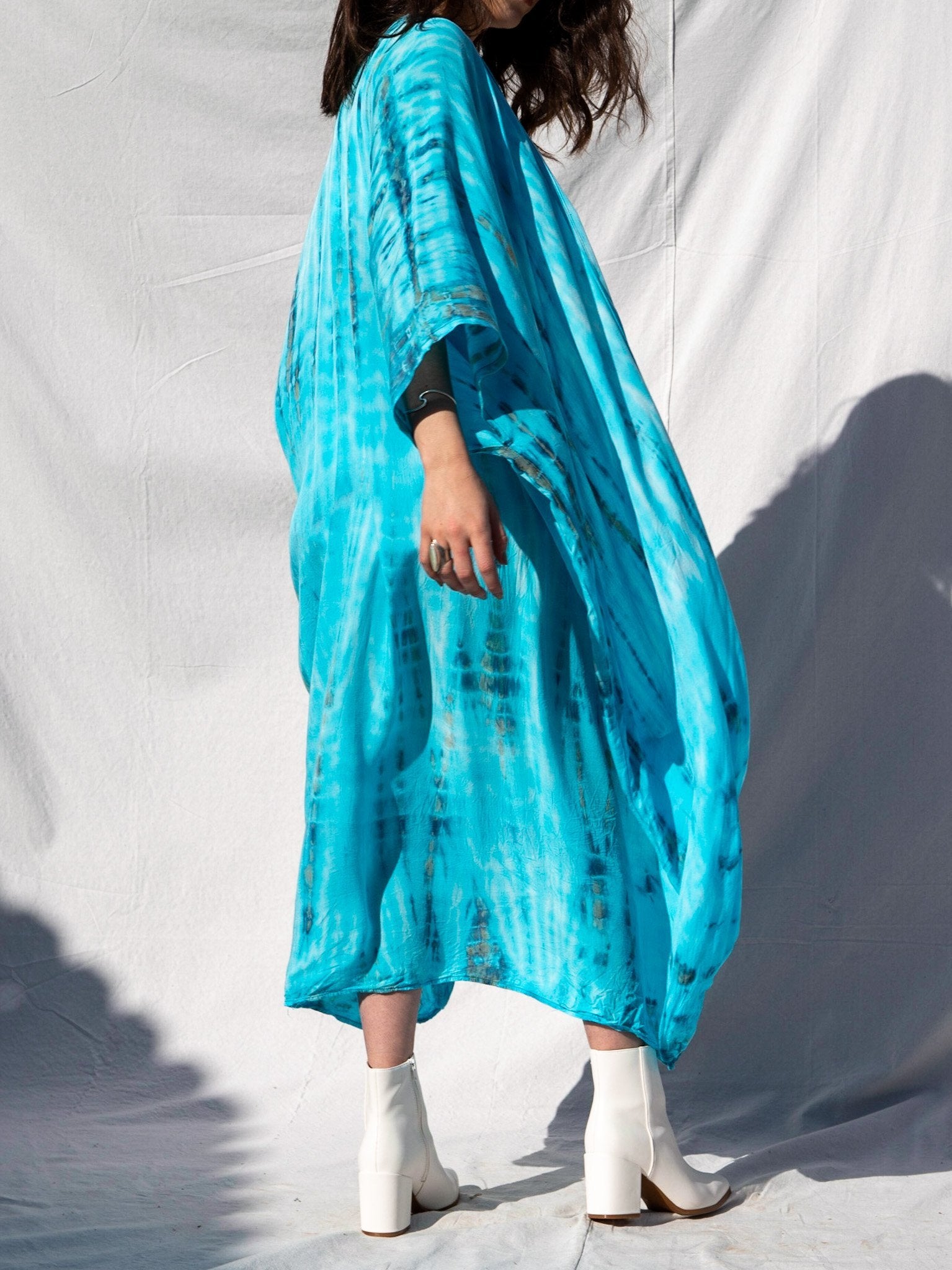 GODDESS KIMONO - ELECTRIC AQUA / BAMBOO STRIPE - BHAVANI COLLECTIVE
