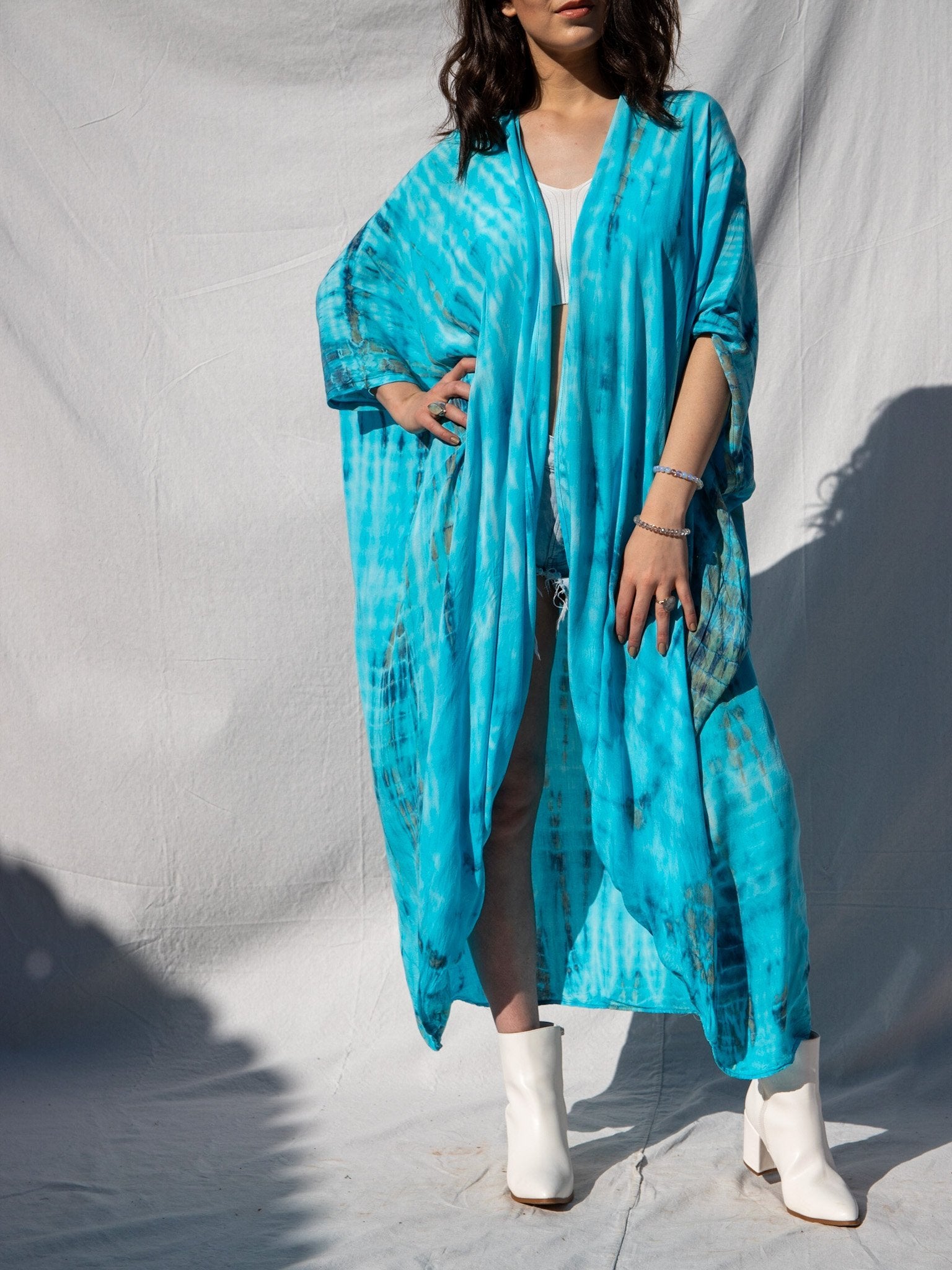 GODDESS KIMONO - ELECTRIC AQUA / BAMBOO STRIPE - BHAVANI COLLECTIVE