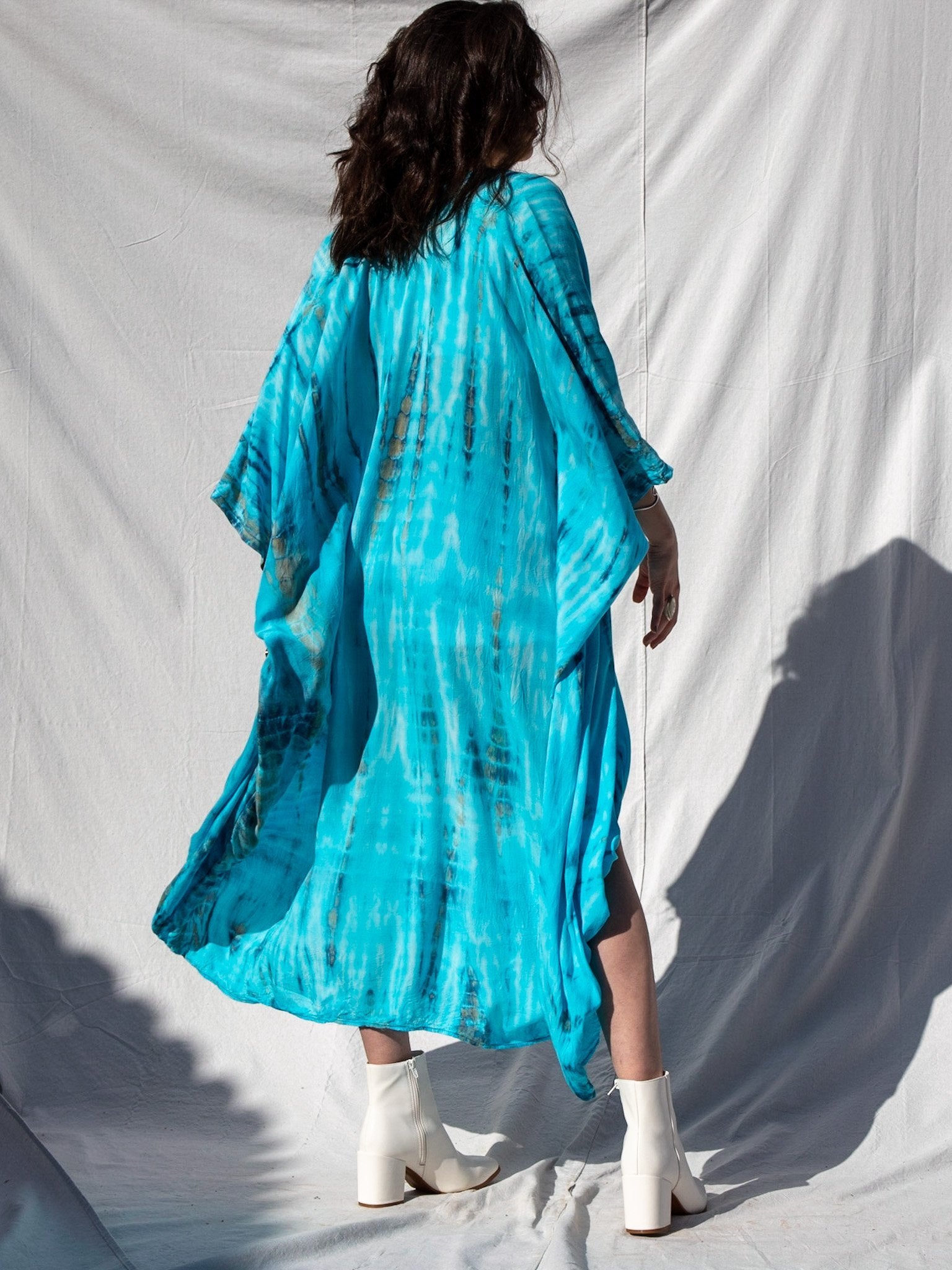 GODDESS KIMONO - ELECTRIC AQUA / BAMBOO STRIPE - BHAVANI COLLECTIVE
