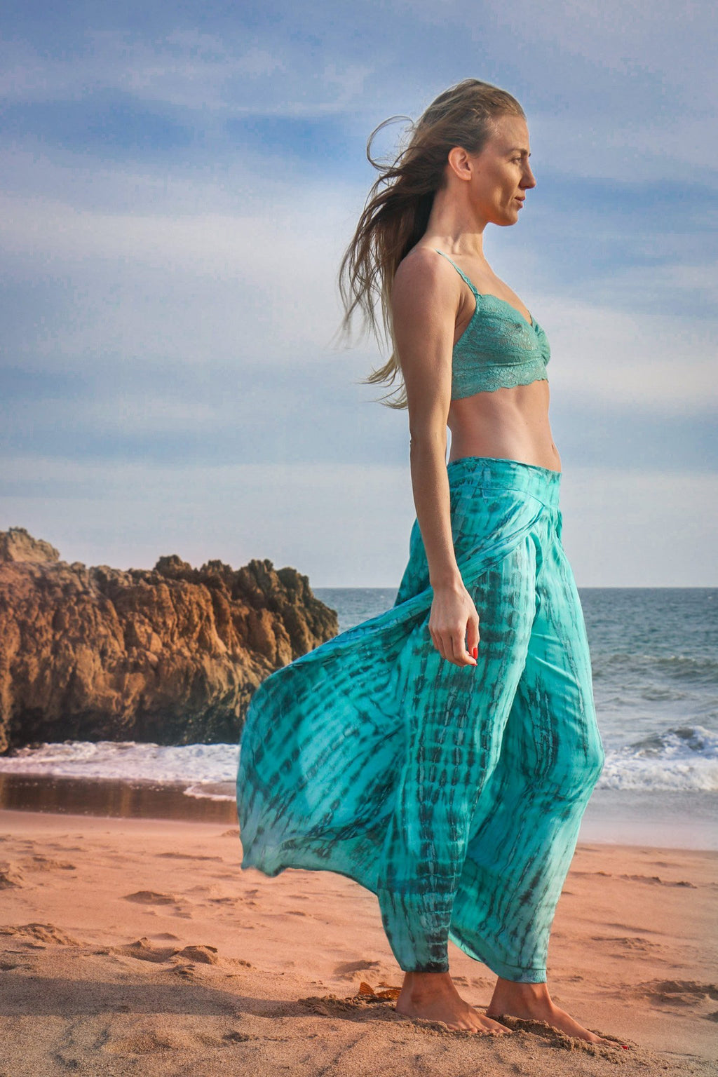 SEASIDE PANT - AQUA / BAMBOO STRIPE - BHAVANI COLLECTIVE