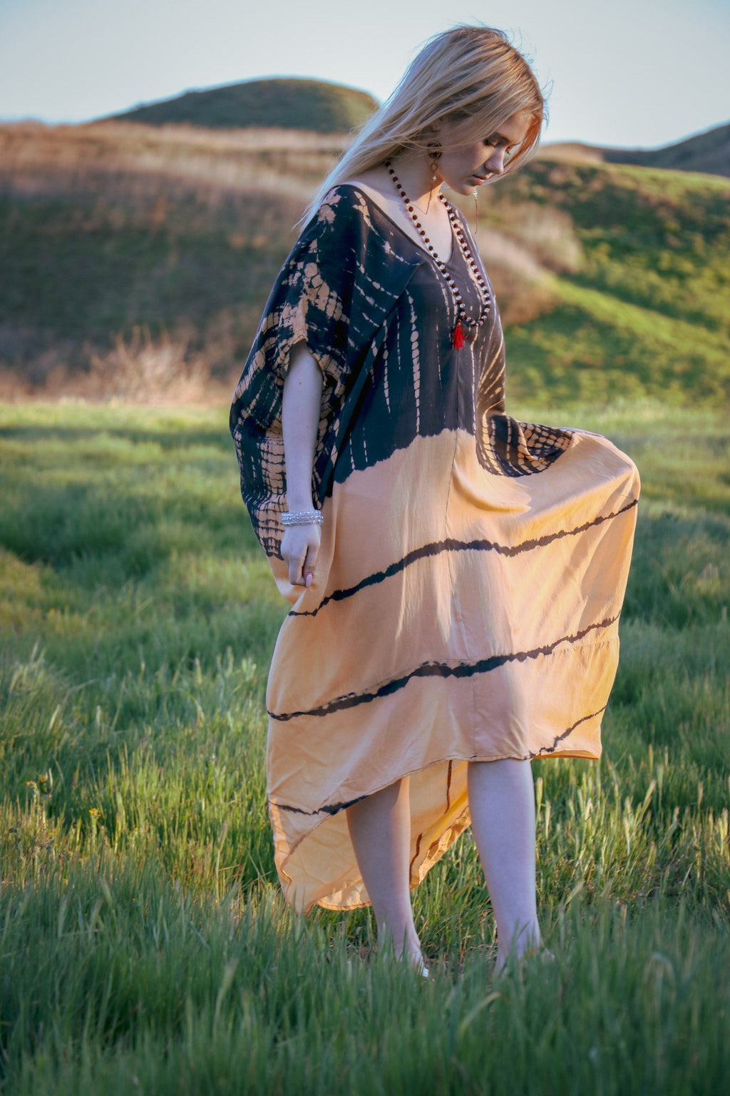 SOMA CAFTAN - APRICOT / GHOST STRIPE - BHAVANI COLLECTIVE