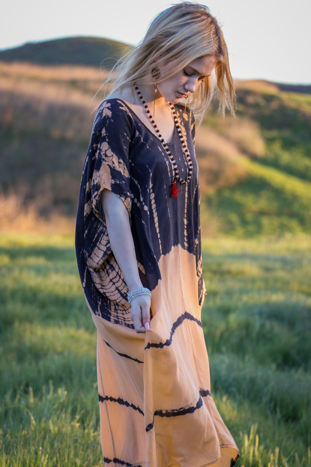 SOMA CAFTAN - APRICOT / GHOST STRIPE - BHAVANI COLLECTIVE