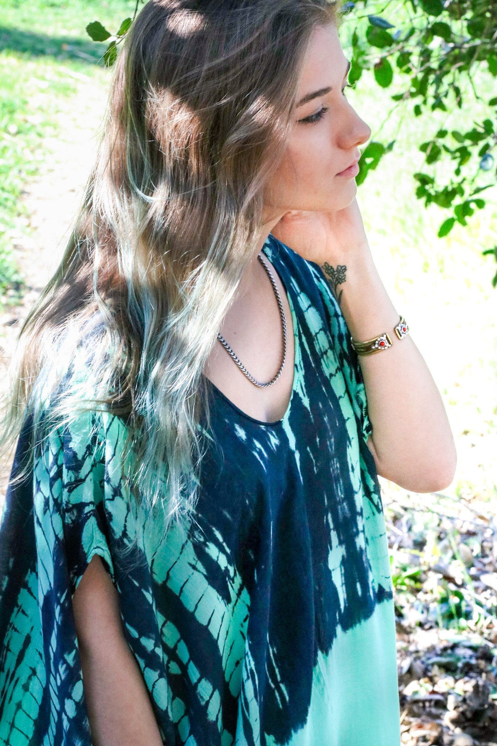 SOMA CAFTAN - AQUA / GHOST STRIPE - BHAVANI COLLECTIVE