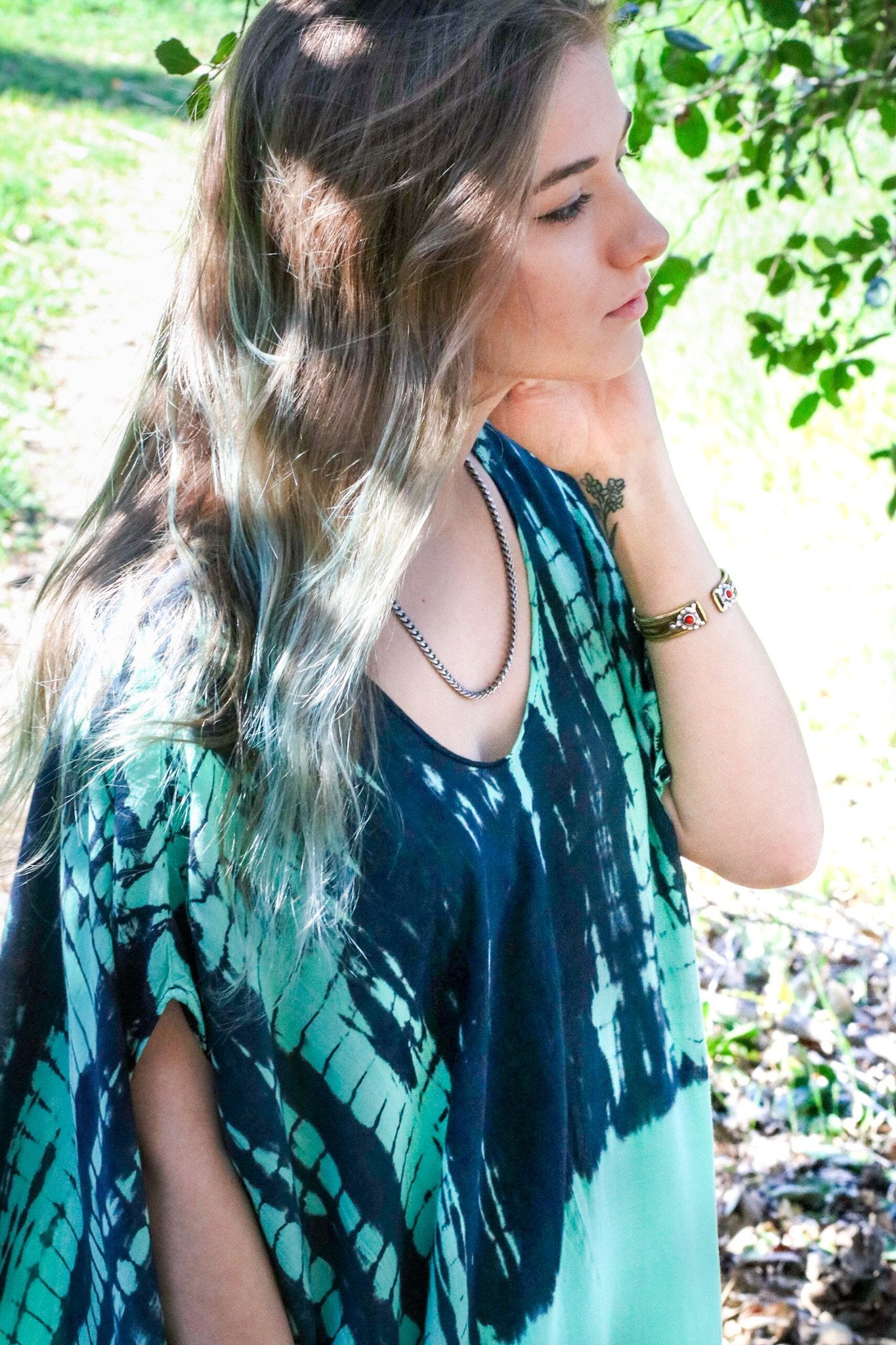 SOMA CAFTAN - AQUA / GHOST STRIPE - BHAVANI COLLECTIVE