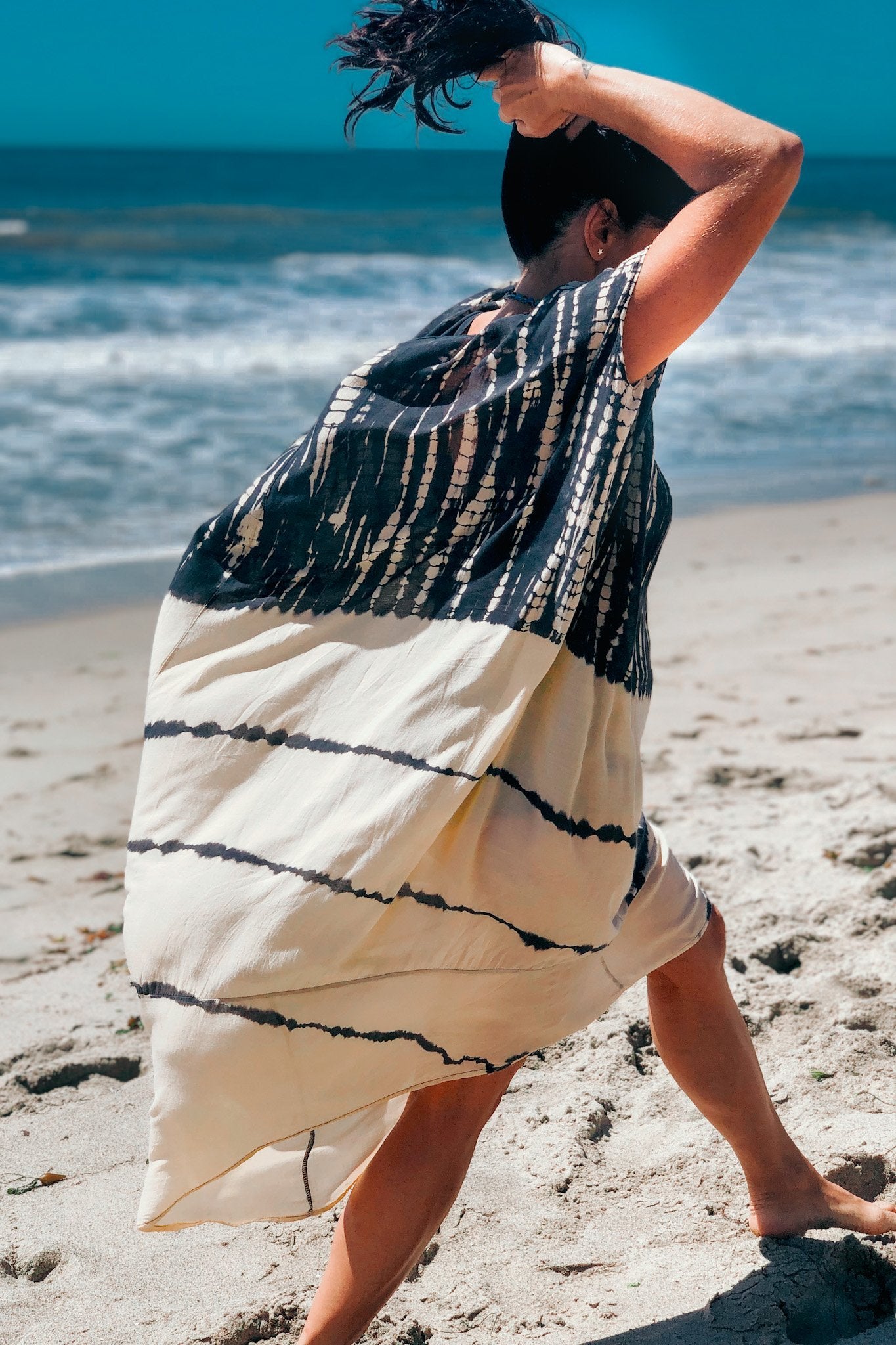 SOMA CAFTAN - CLOUD / GHOST STRIPE - BHAVANI COLLECTIVE