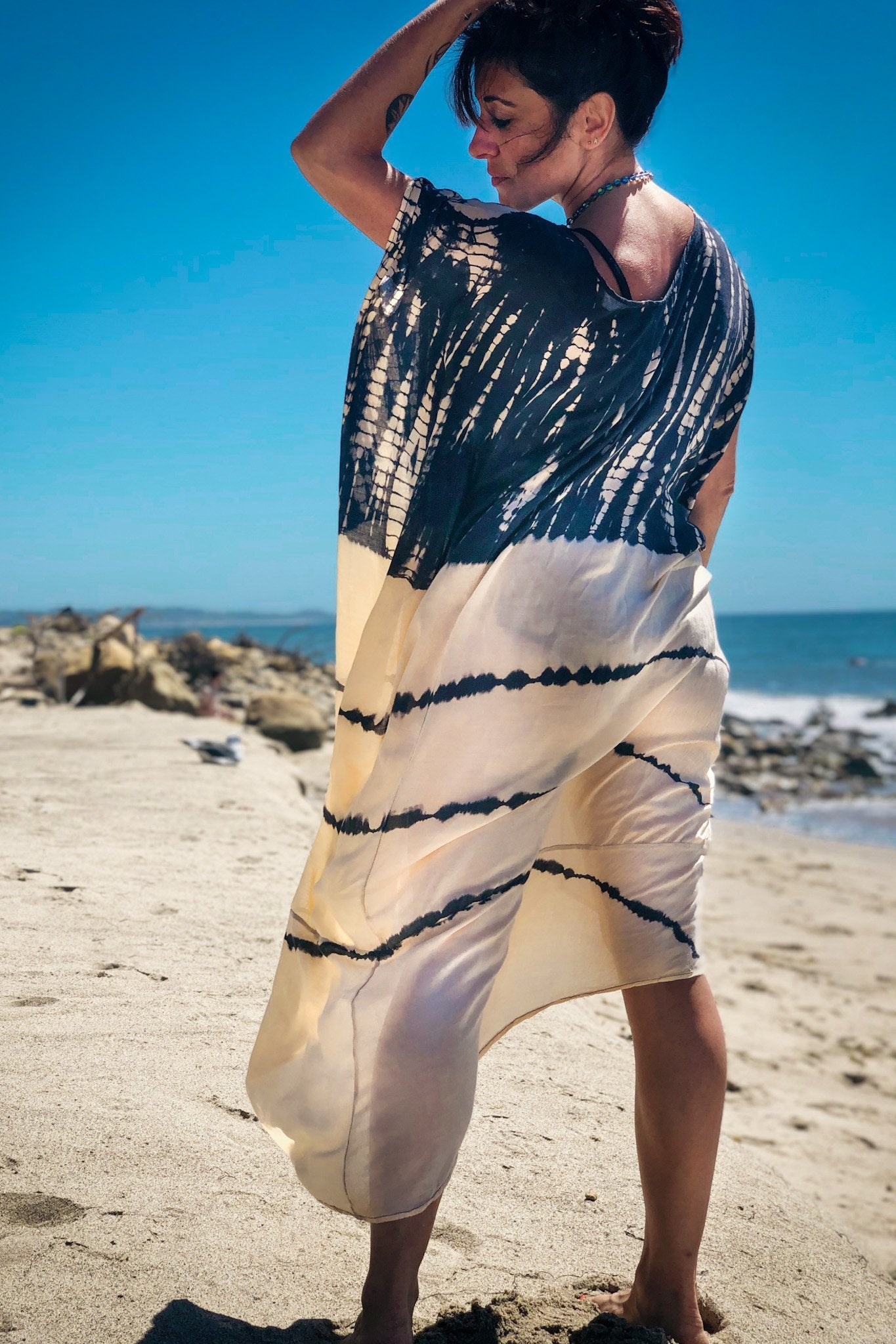 SOMA CAFTAN - CLOUD / GHOST STRIPE - BHAVANI COLLECTIVE