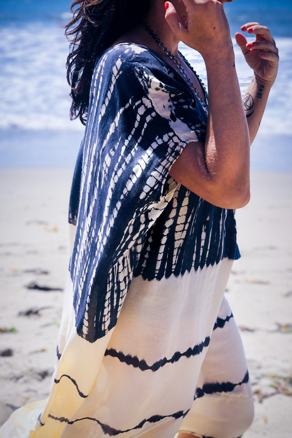 SOMA CAFTAN - CLOUD / GHOST STRIPE - BHAVANI COLLECTIVE