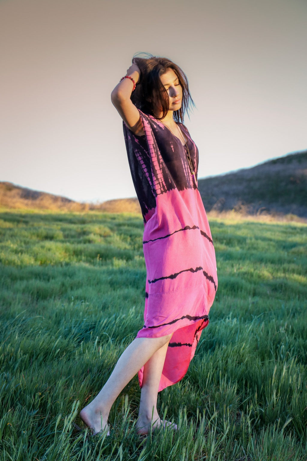 SOMA CAFTAN - HOT PINK / GHOST STRIPE - BHAVANI COLLECTIVE