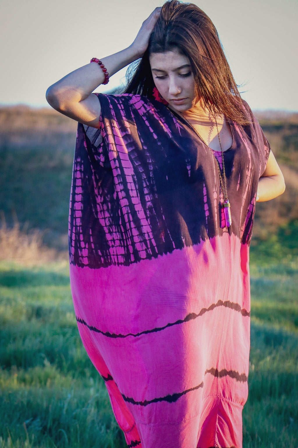 SOMA CAFTAN - HOT PINK / GHOST STRIPE - BHAVANI COLLECTIVE