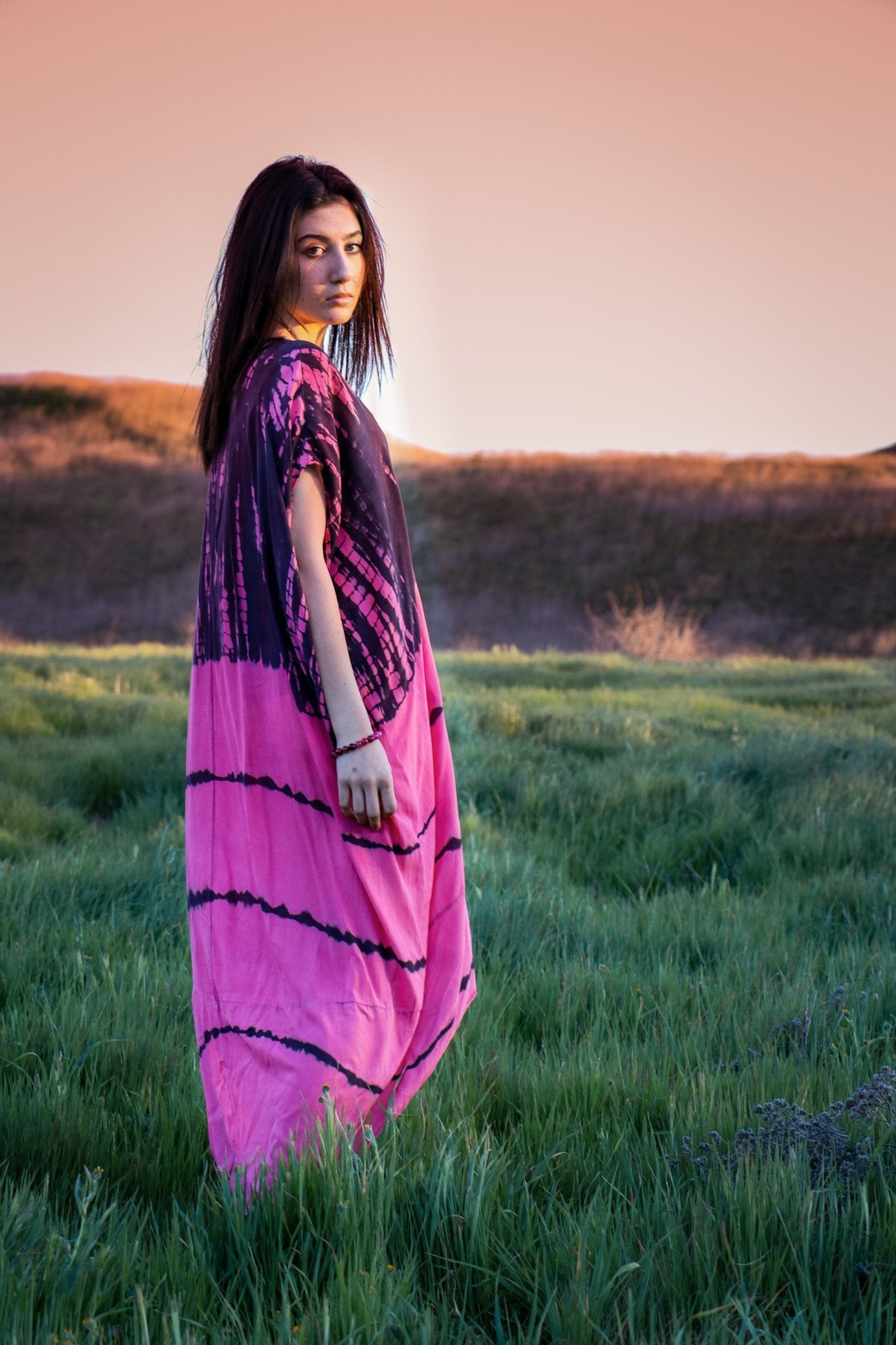 SOMA CAFTAN - HOT PINK / GHOST STRIPE - BHAVANI COLLECTIVE