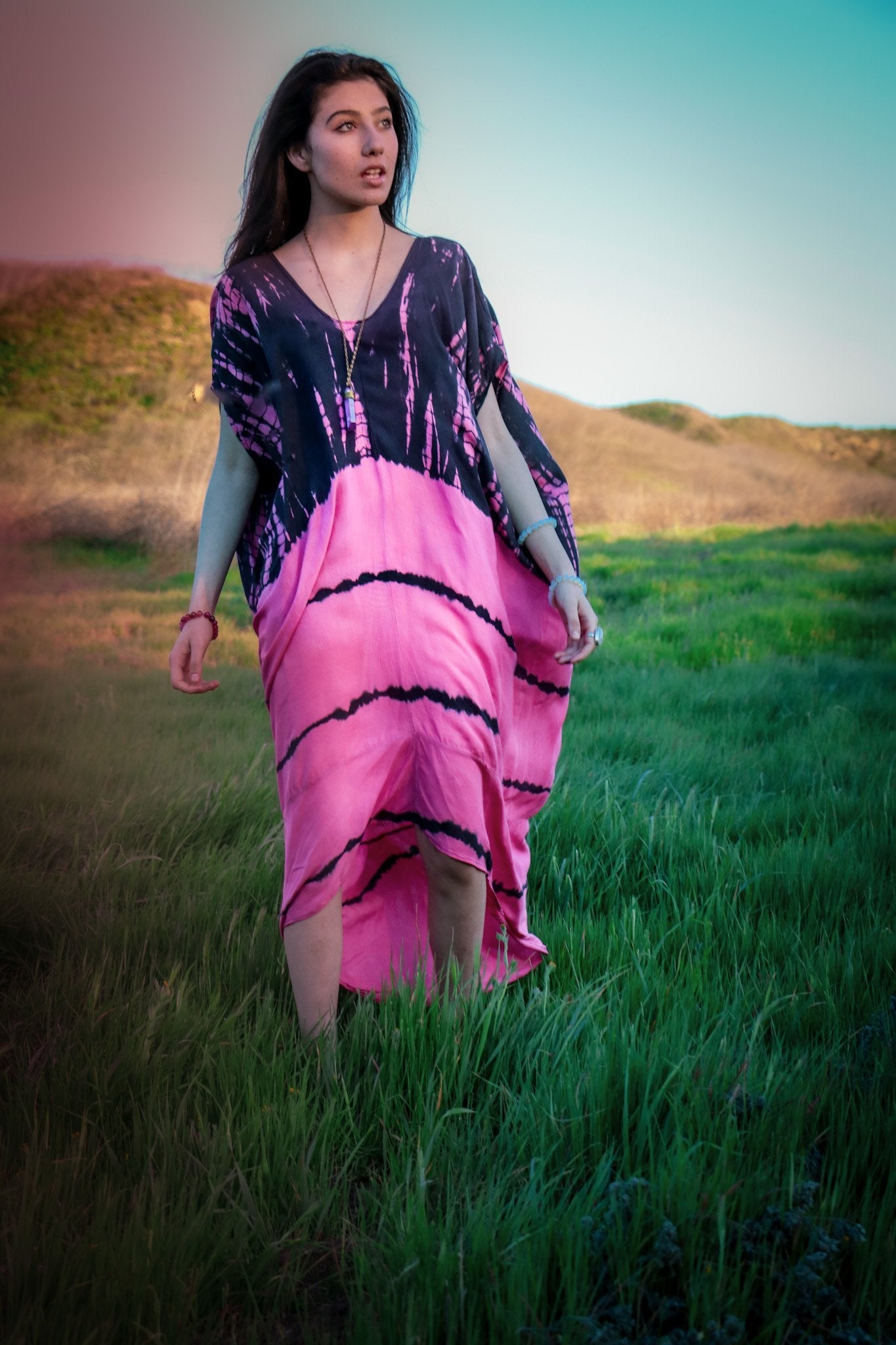 SOMA CAFTAN - HOT PINK / GHOST STRIPE - BHAVANI COLLECTIVE