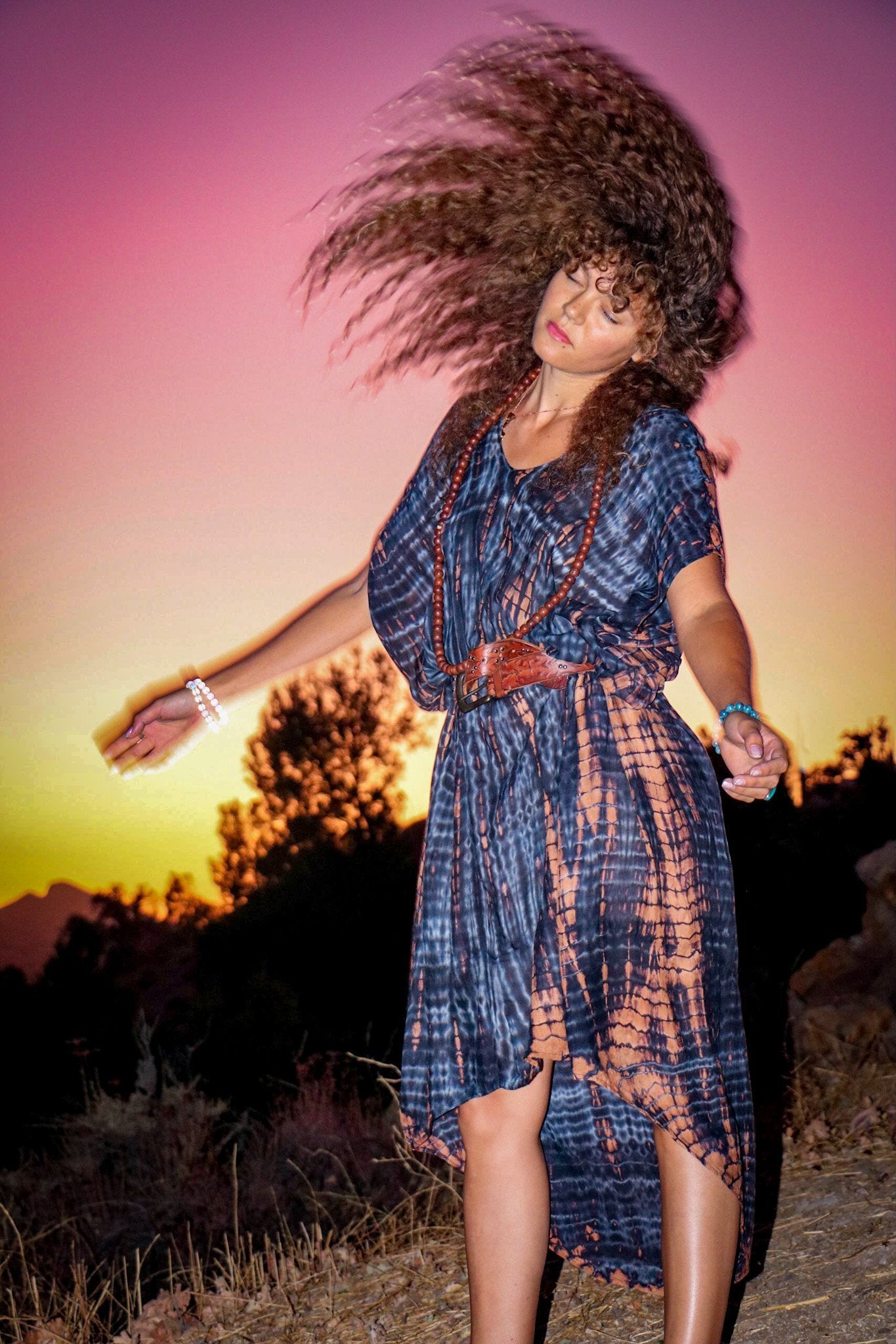 SOMA CAFTAN - NIGHT SKY / BAMBOO STRIPE - BHAVANI COLLECTIVE