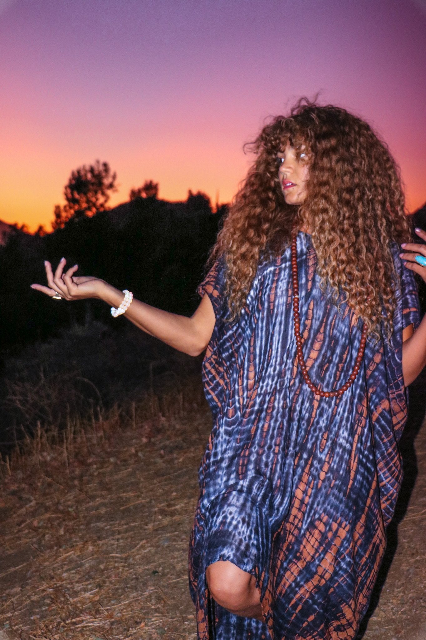 SOMA CAFTAN - NIGHT SKY / BAMBOO STRIPE - BHAVANI COLLECTIVE