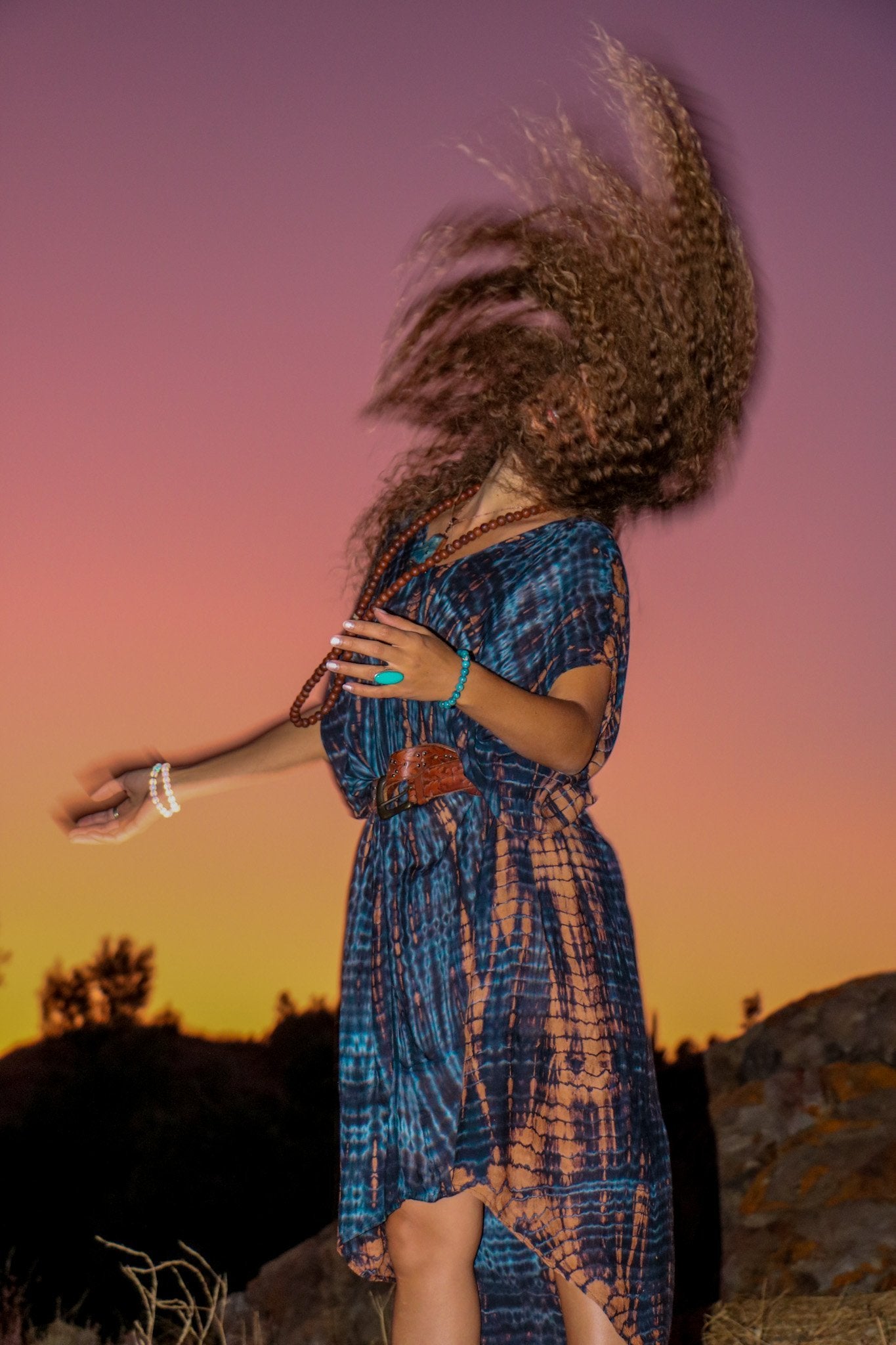 SOMA CAFTAN - NIGHT SKY / BAMBOO STRIPE - BHAVANI COLLECTIVE