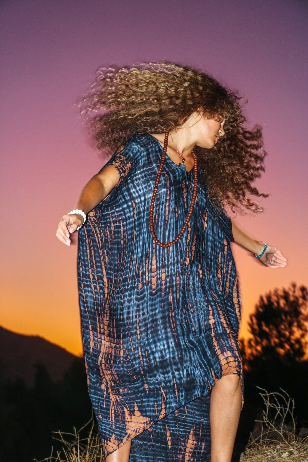 SOMA CAFTAN - NIGHT SKY / BAMBOO STRIPE - BHAVANI COLLECTIVE