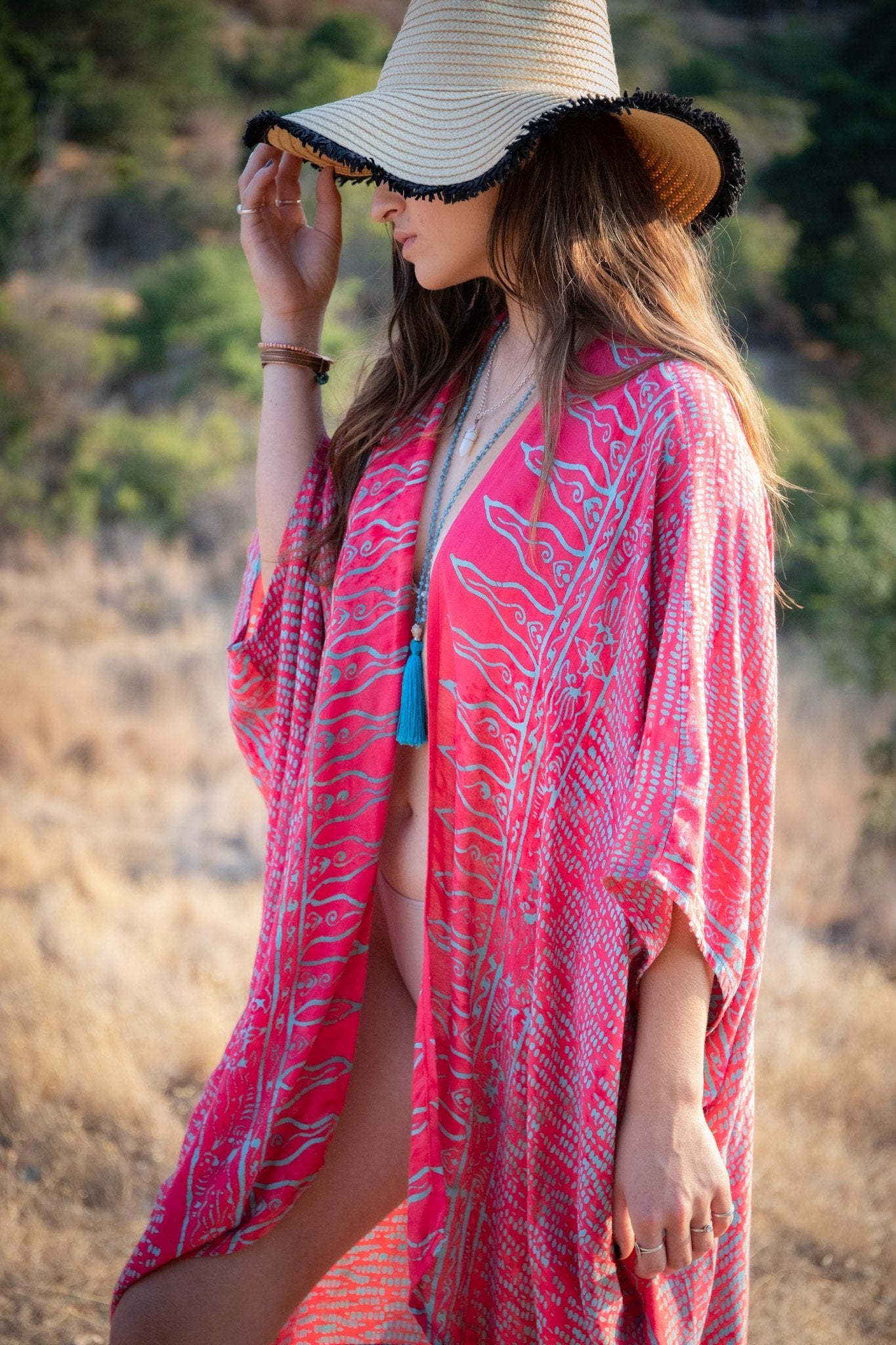 SUNSET KIMONO - JUNGLE RAIN / CORAL - BHAVANI COLLECTIVE