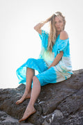 TULUM CAFTAN - AQUA / GHOST STRIPE - BHAVANI COLLECTIVE