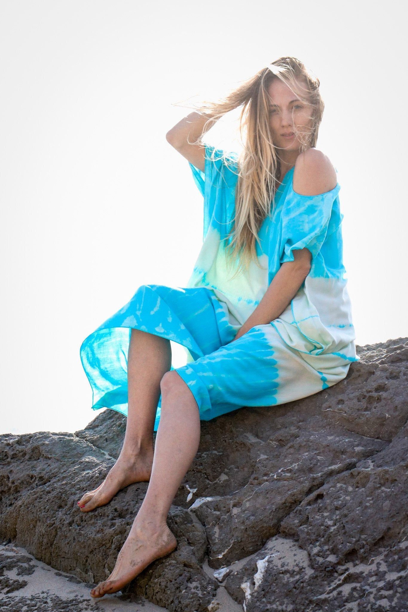 TULUM CAFTAN - AQUA / GHOST STRIPE - BHAVANI COLLECTIVE
