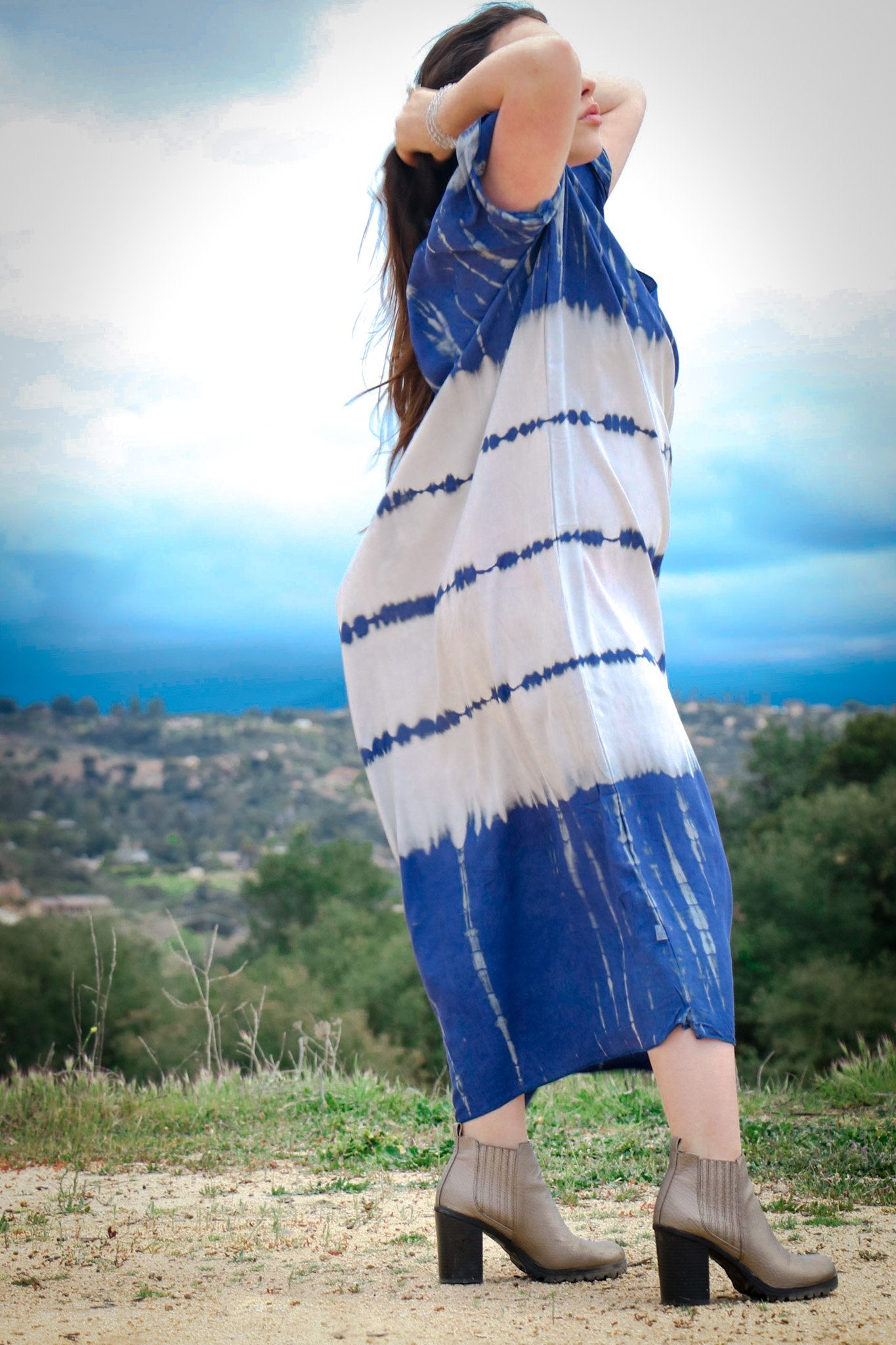 TULUM CAFTAN - LAPIS / GHOST STRIPE - BHAVANI COLLECTIVE