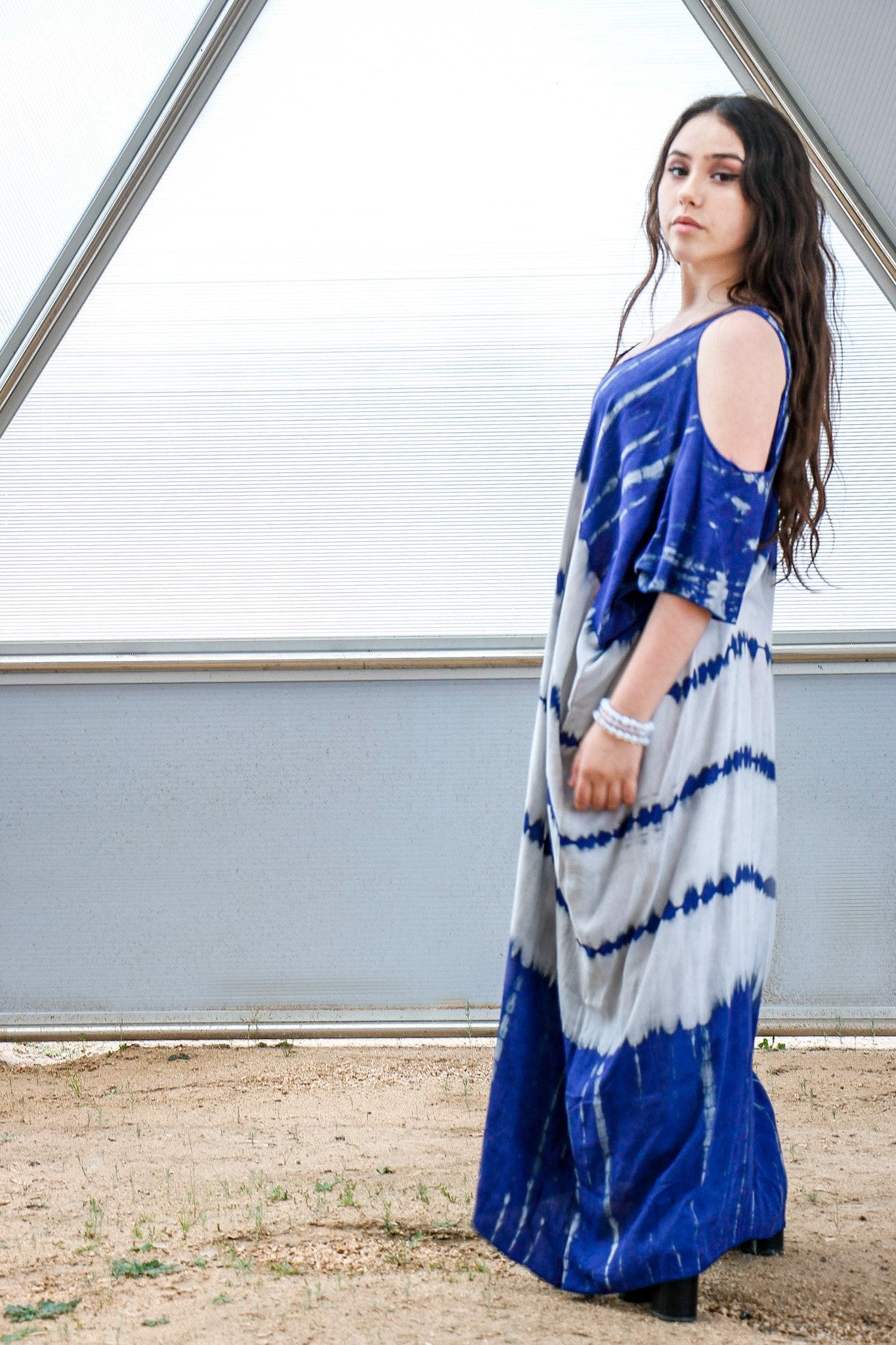 TULUM CAFTAN - LAPIS / GHOST STRIPE - BHAVANI COLLECTIVE