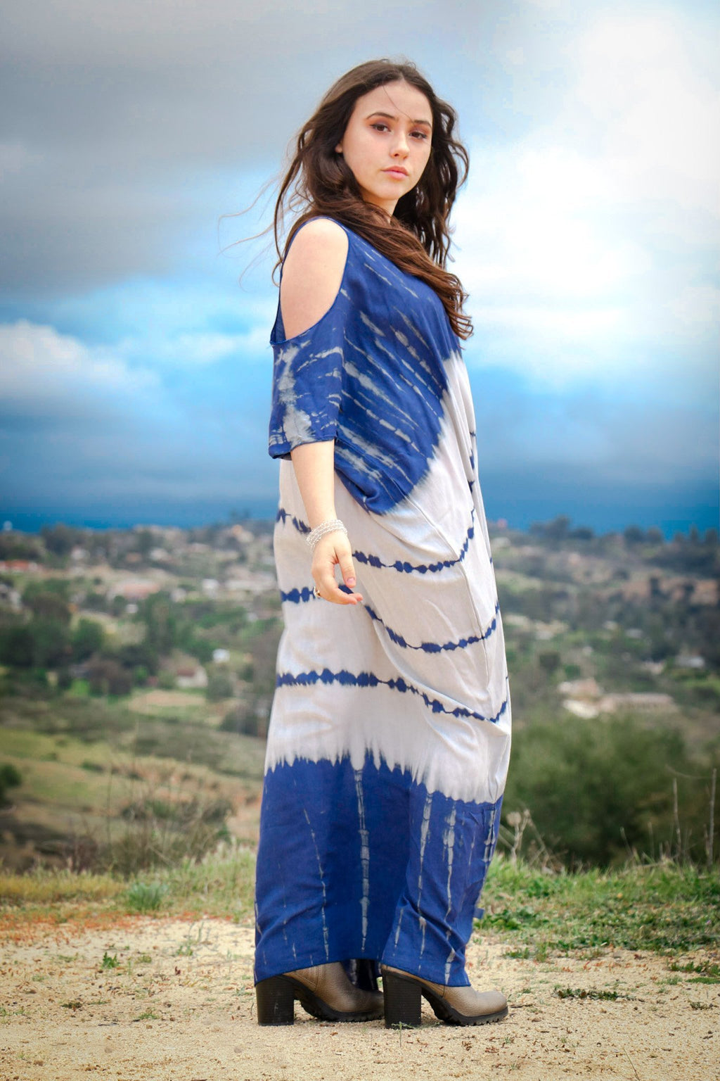 TULUM CAFTAN - LAPIS / GHOST STRIPE - BHAVANI COLLECTIVE
