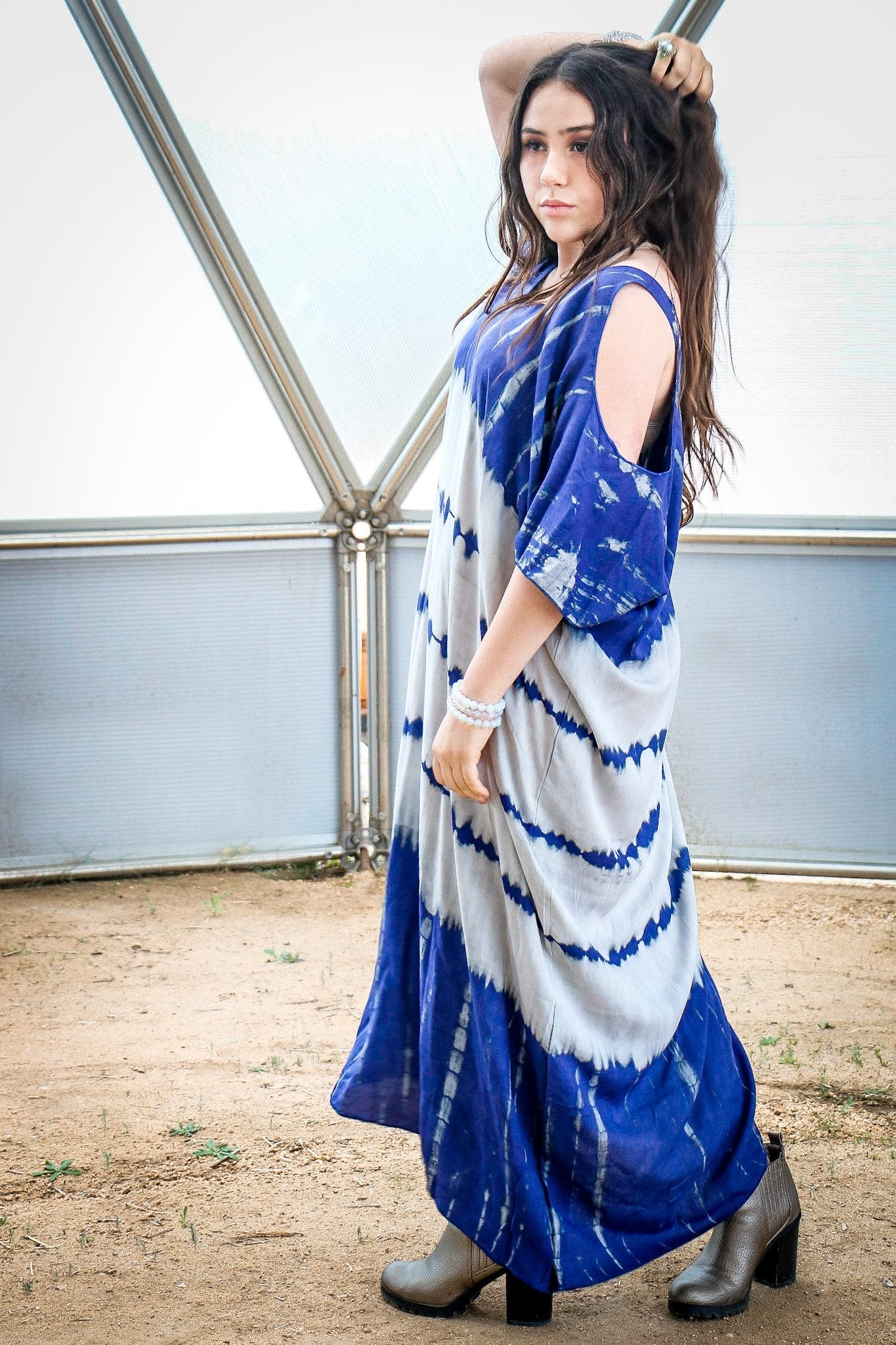 TULUM CAFTAN - LAPIS / GHOST STRIPE - BHAVANI COLLECTIVE