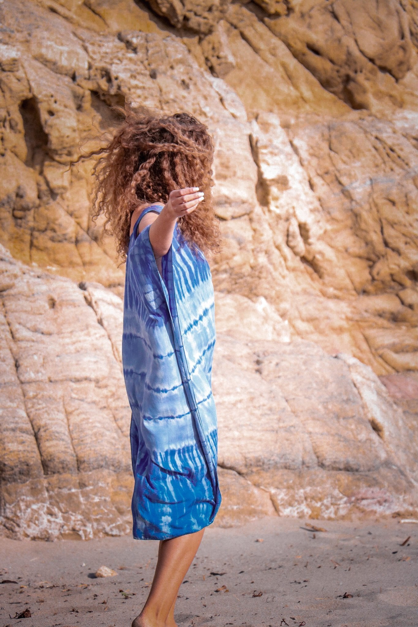 TULUM CAFTAN - OCEAN / GHOST STRIPE - BHAVANI COLLECTIVE