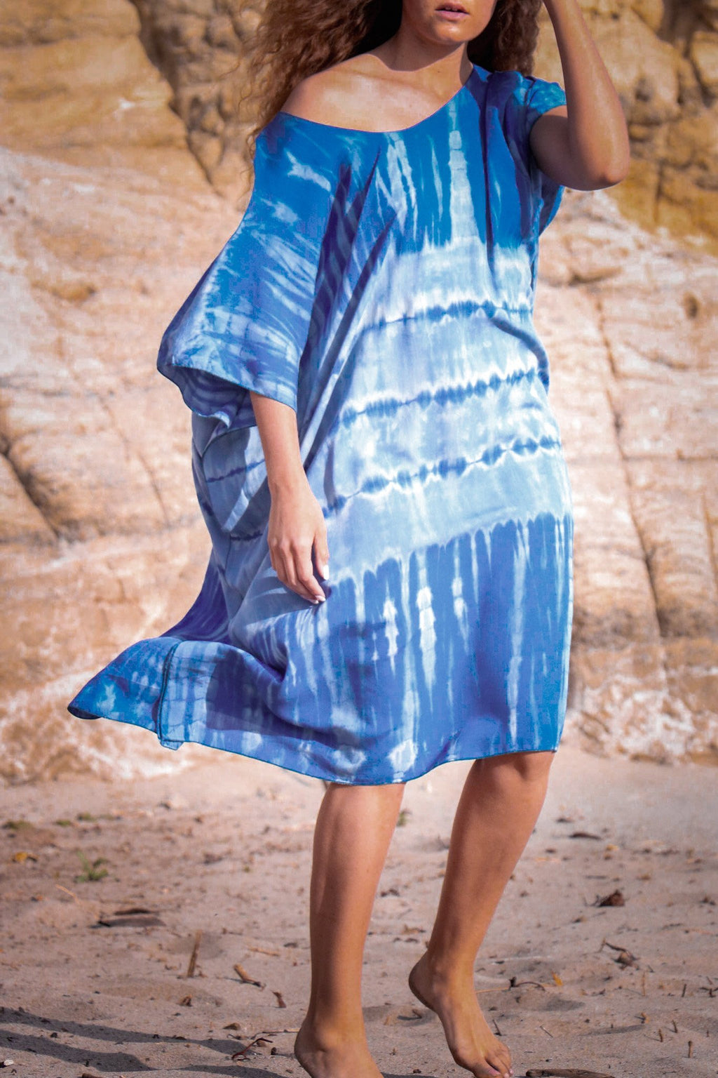 TULUM CAFTAN - OCEAN / GHOST STRIPE - BHAVANI COLLECTIVE