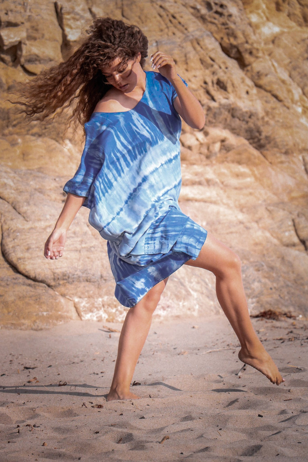 TULUM CAFTAN - OCEAN / GHOST STRIPE - BHAVANI COLLECTIVE