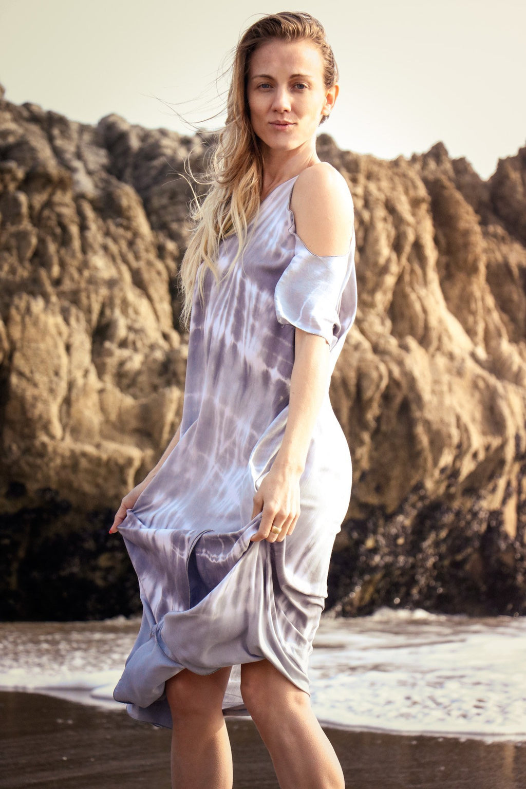 TULUM CAFTAN - SILVER / BAMBOO STRIPE - BHAVANI COLLECTIVE