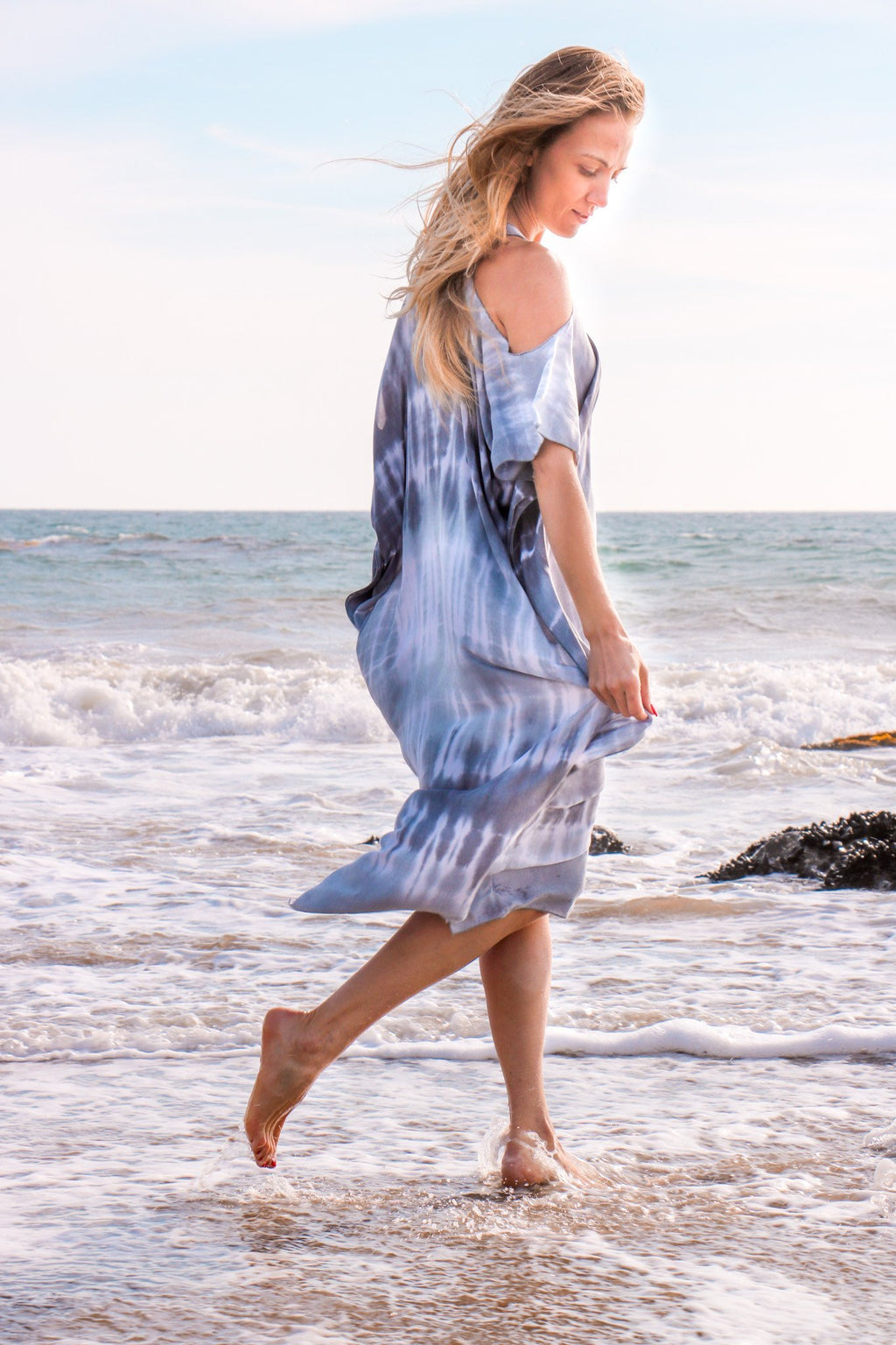 TULUM CAFTAN - SILVER / BAMBOO STRIPE - BHAVANI COLLECTIVE