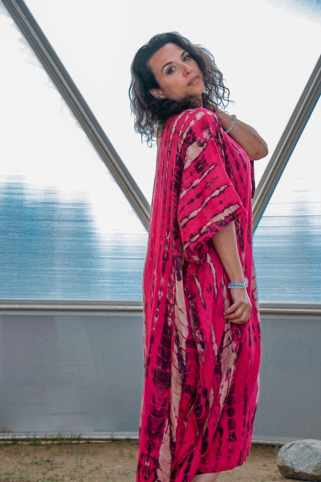 VENUS CAFTAN - ELECTRIC FUCHSIA / BAMBOO STRIPE - BHAVANI COLLECTIVE