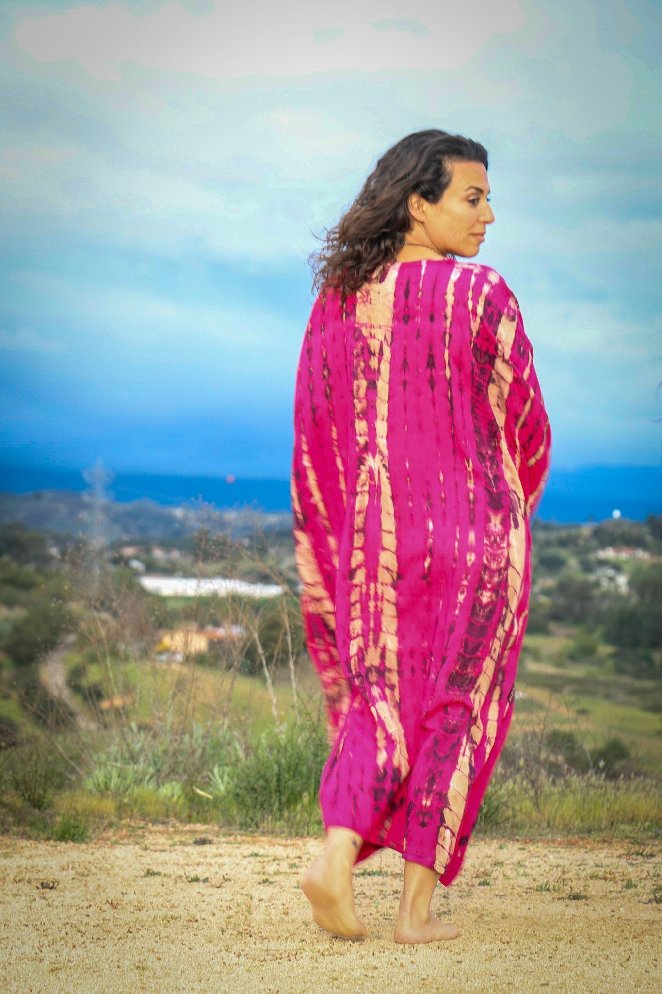 VENUS CAFTAN - ELECTRIC FUCHSIA / BAMBOO STRIPE - BHAVANI COLLECTIVE