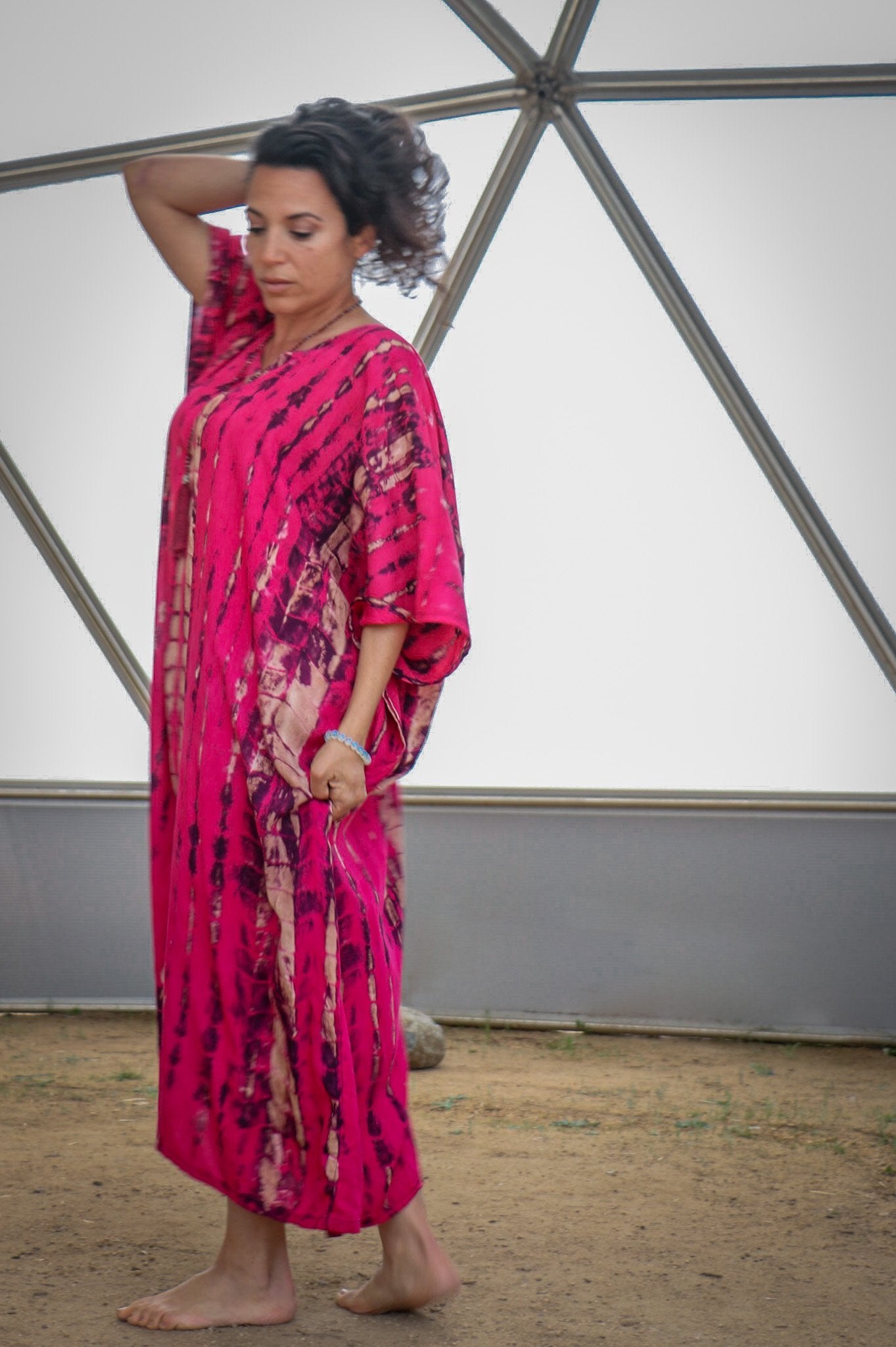 VENUS CAFTAN - ELECTRIC FUCHSIA / BAMBOO STRIPE - BHAVANI COLLECTIVE