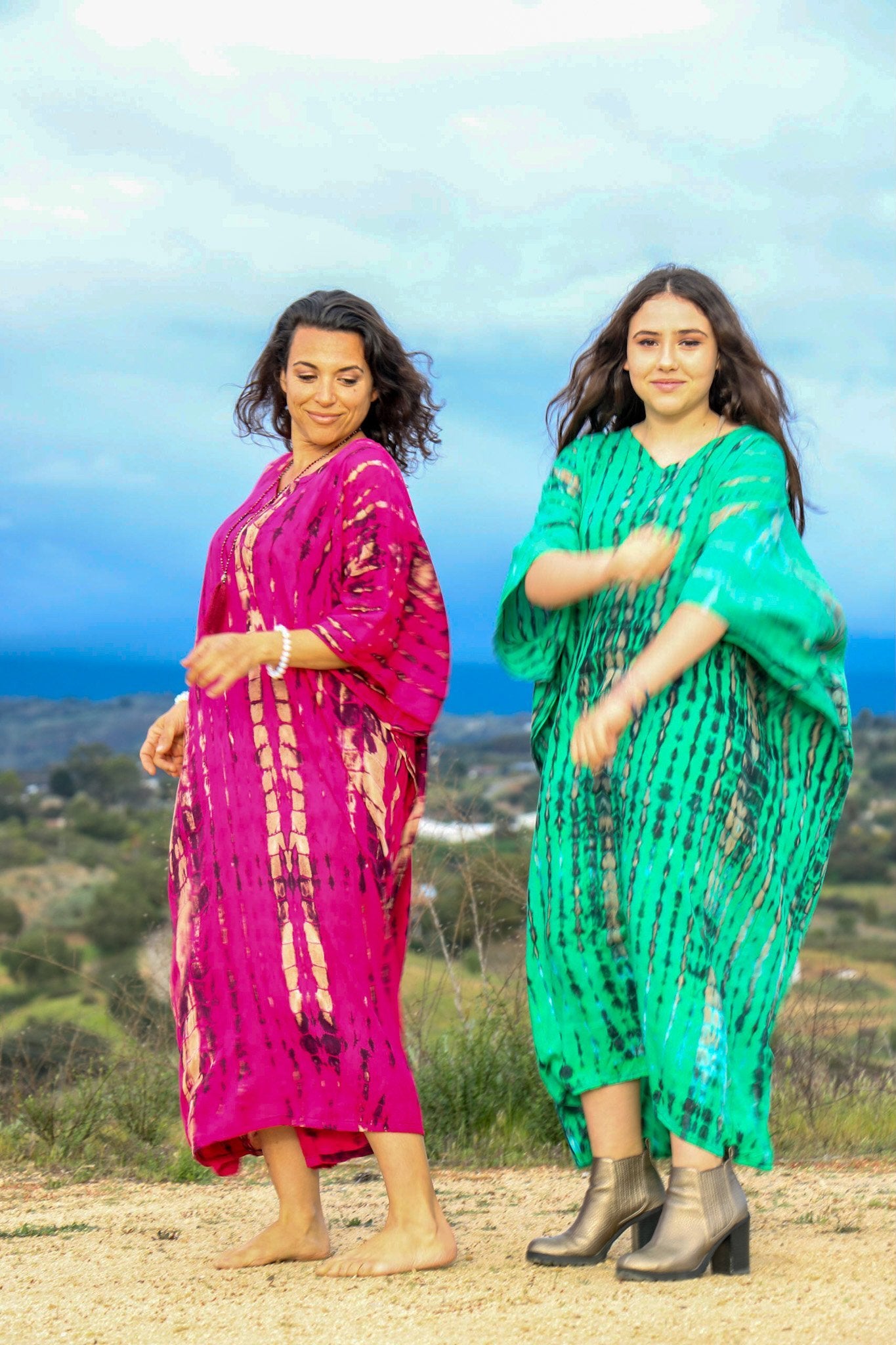 VENUS CAFTAN - ELECTRIC FUCHSIA / BAMBOO STRIPE - BHAVANI COLLECTIVE