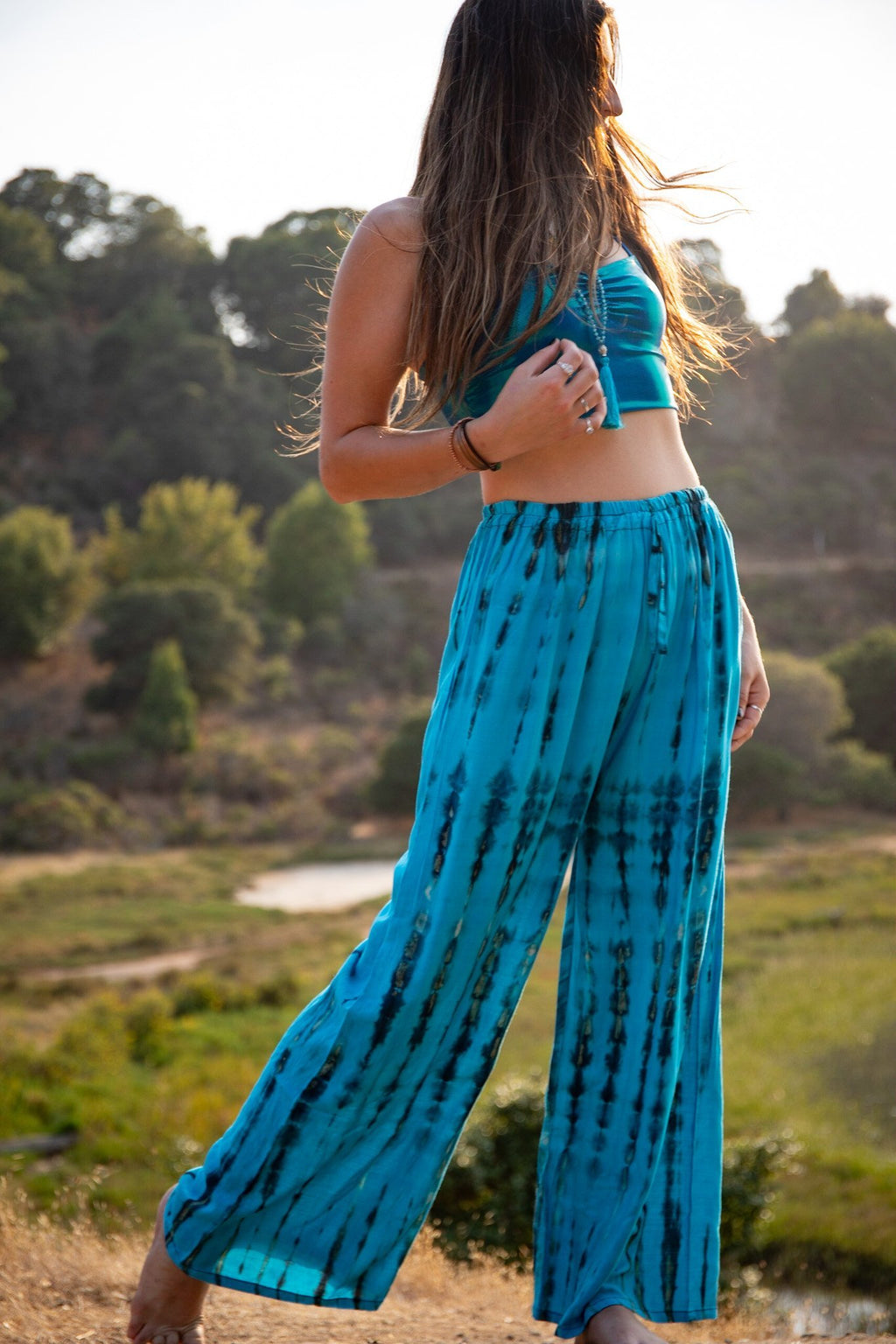 ZEN PANT - TURQUOISE / BAMBOO STRIPE - BHAVANI COLLECTIVE