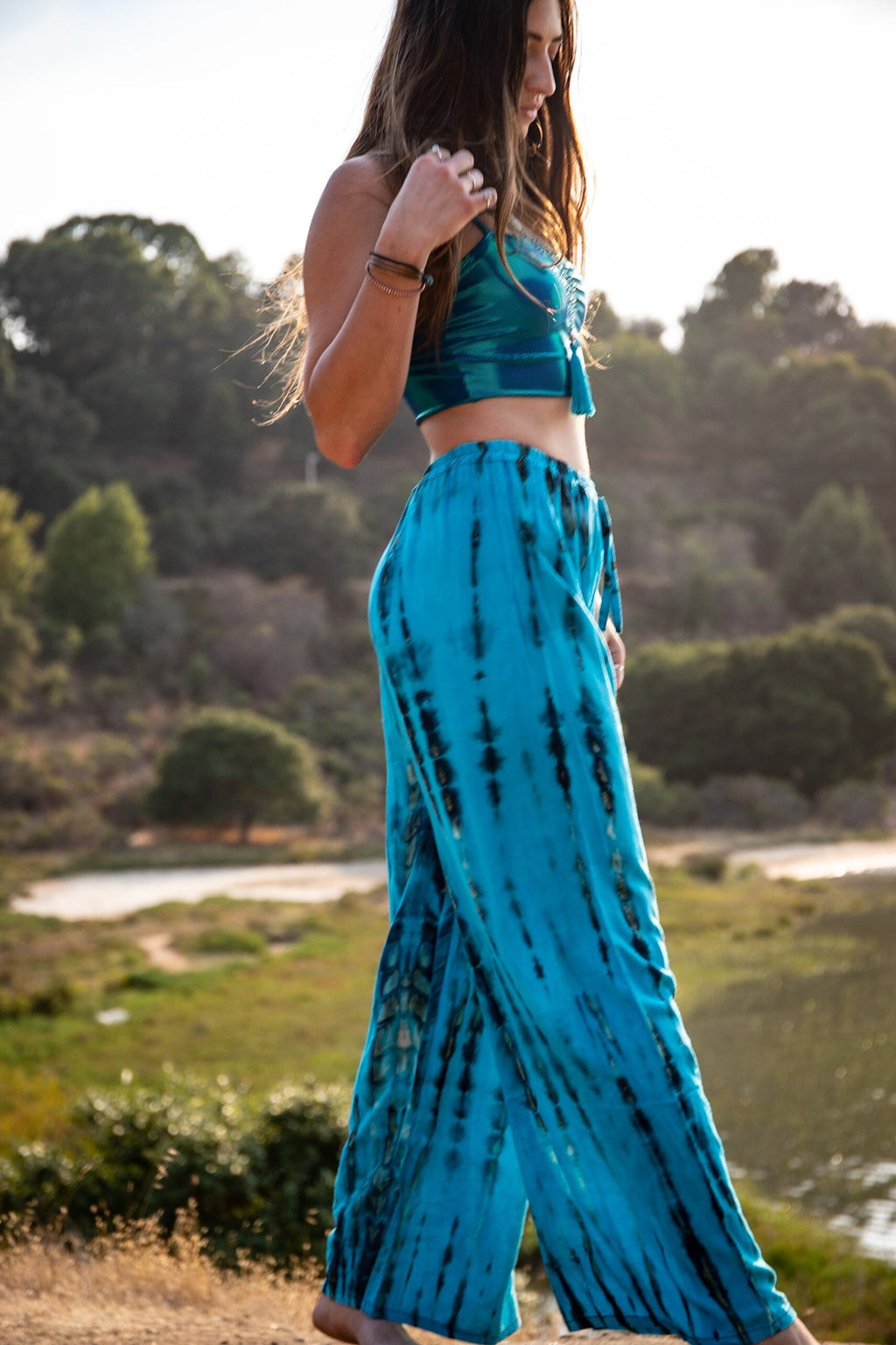 ZEN PANT - TURQUOISE / BAMBOO STRIPE - BHAVANI COLLECTIVE